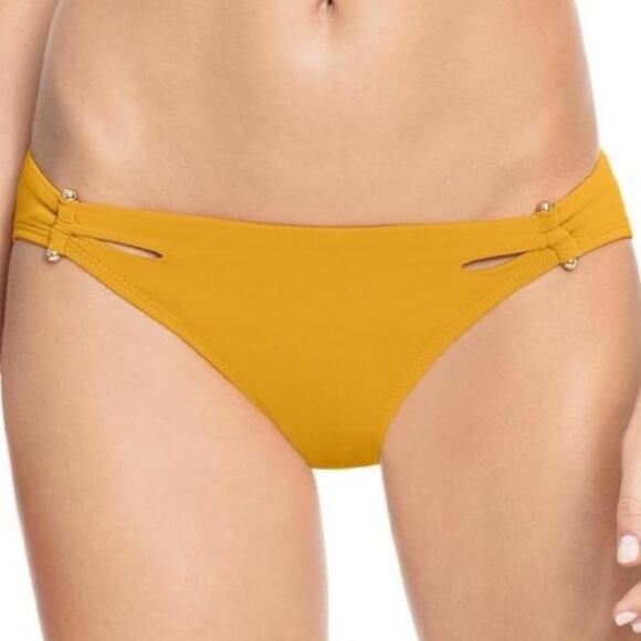 Robin Piccone Ava Luca Bikini Bottoms SZ Small Barbell NWOT Mustard Swim #181762 - Picture 1 of 12
